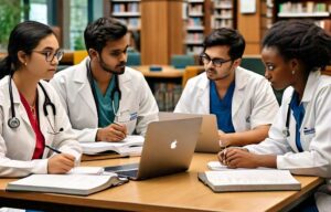 (Featured Image Suggestion: A group of diverse healthcare students studying together in a modern library.)