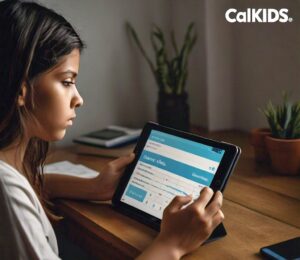 (Insert Image Suggestion: A parent reviewing a financial account on a tablet with a "CalKIDS" logo visible.)